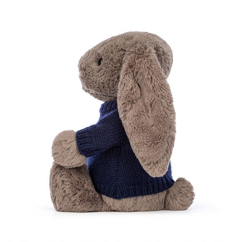 Medium Jelly Cats Bashful Truffle Bunny with Personalised Navy Jumper | WAQ-706382