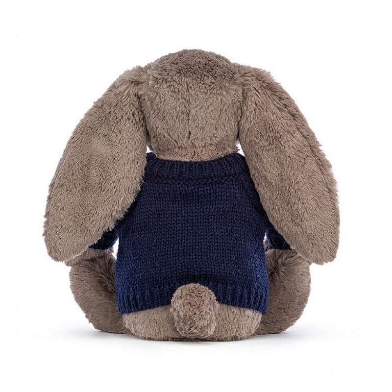 Medium Jelly Cats Bashful Truffle Bunny with Personalised Navy Jumper | WAQ-706382