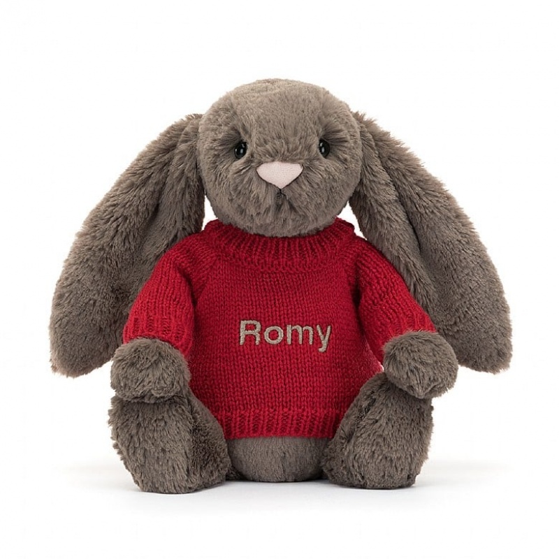 Medium Jelly Cats Bashful Truffle Bunny with Personalised Red Jumper | ONQ-903851