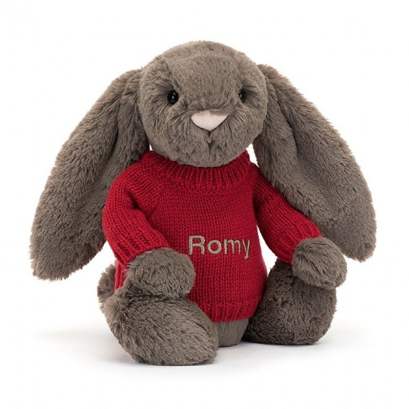 Medium Jelly Cats Bashful Truffle Bunny with Personalised Red Jumper | ONQ-903851