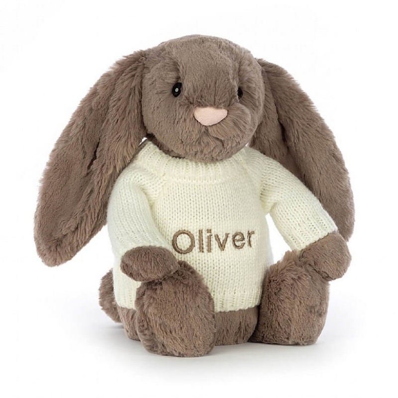 Medium Jelly Cats Bashful Truffle Bunny with Personalised Cream Jumper | QXY-017893