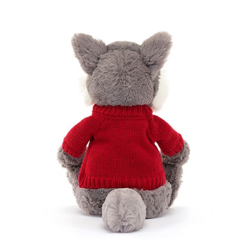 Medium Jelly Cats Bashful Wolf with Personalised Red Jumper | ENK-715824