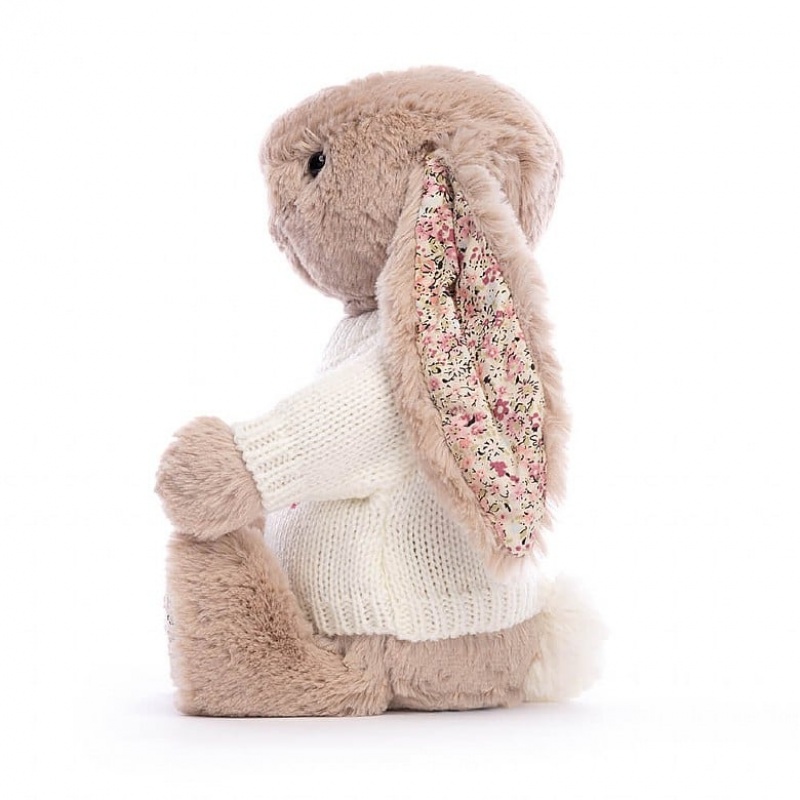 Medium Jelly Cats Blossom Bea Beige Bunny with Personalised Cream Jumper | OFG-428609