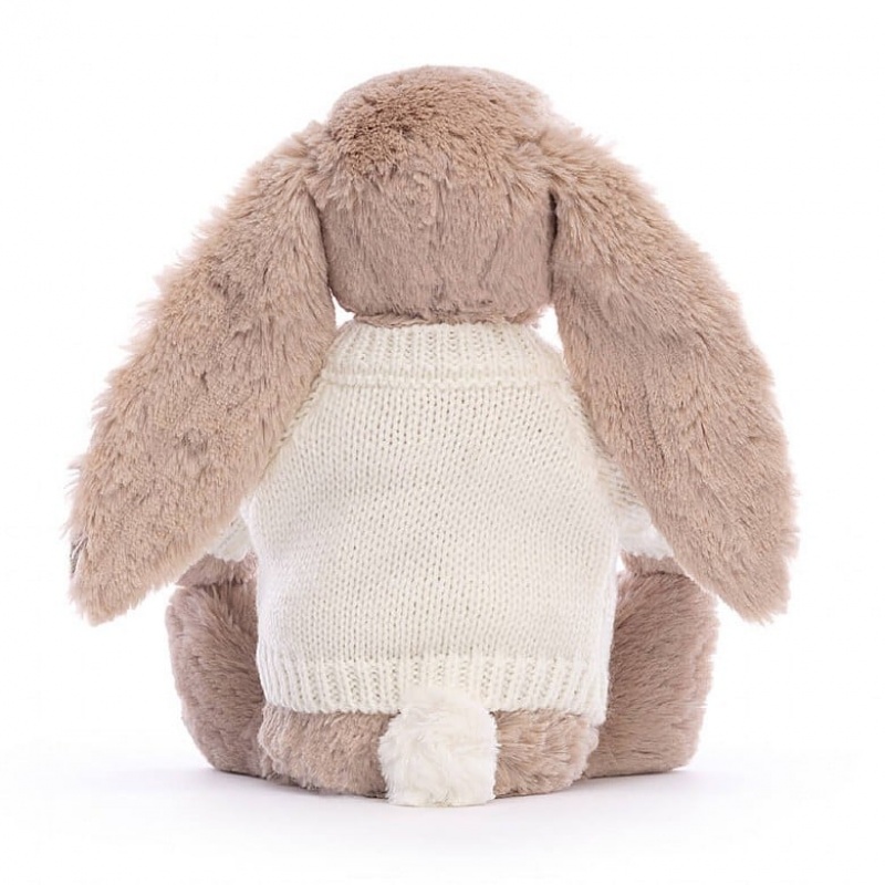 Medium Jelly Cats Blossom Bea Beige Bunny with Personalised Cream Jumper | OFG-428609