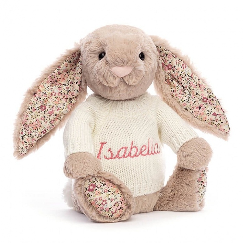 Medium Jelly Cats Blossom Bea Beige Bunny with Personalised Cream Jumper | OFG-428609