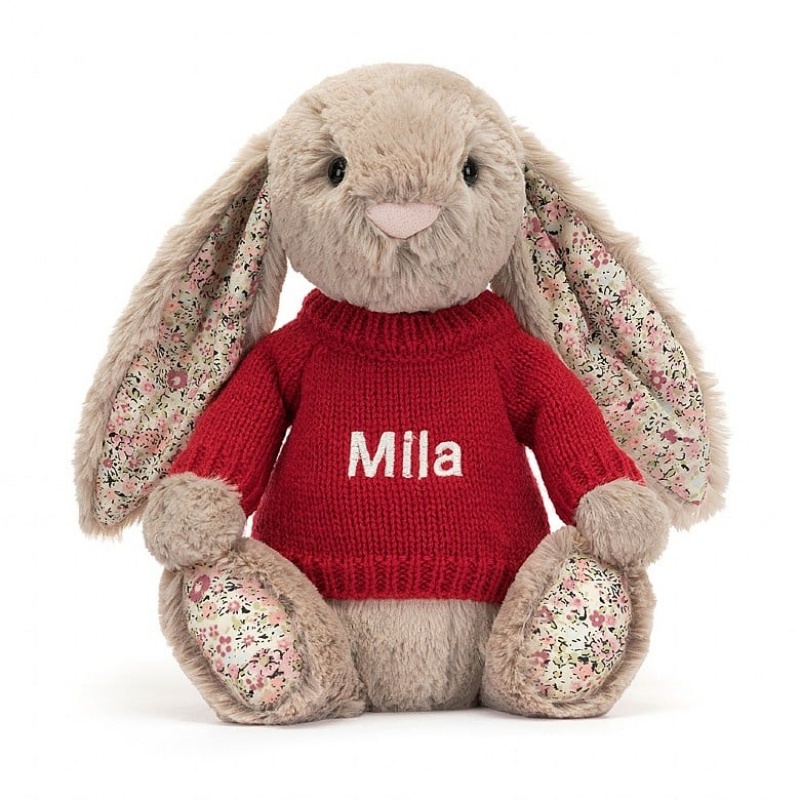 Medium Jelly Cats Blossom Bea Beige Bunny with Personalised Red Jumper | EUH-235490