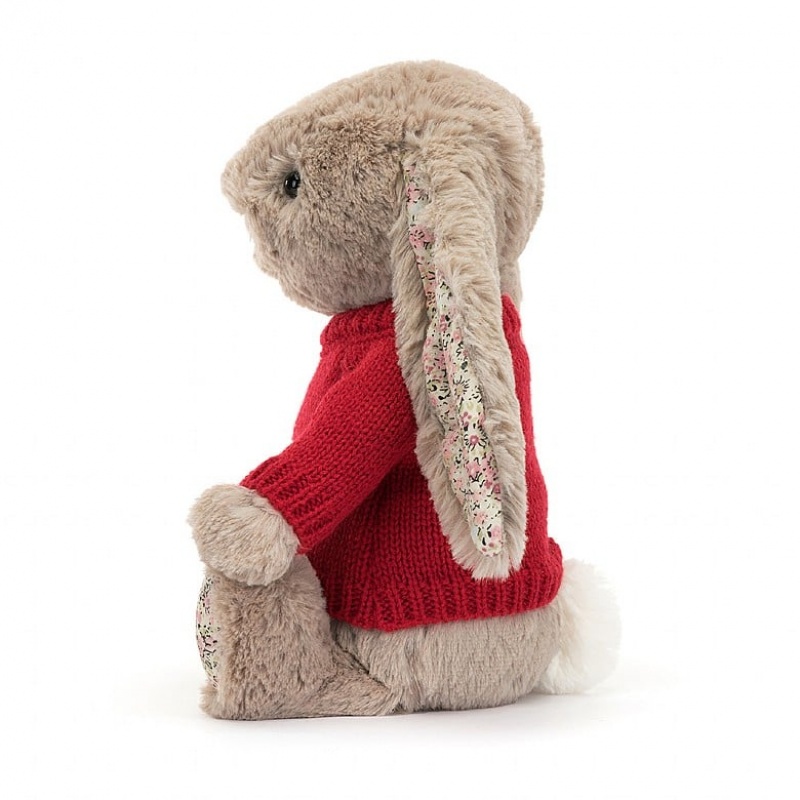 Medium Jelly Cats Blossom Bea Beige Bunny with Personalised Red Jumper | ECO-894067