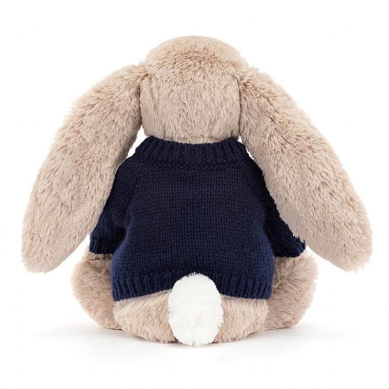 Medium Jelly Cats Blossom Bea Beige Bunny with Personalised Navy Jumper | TKO-602598