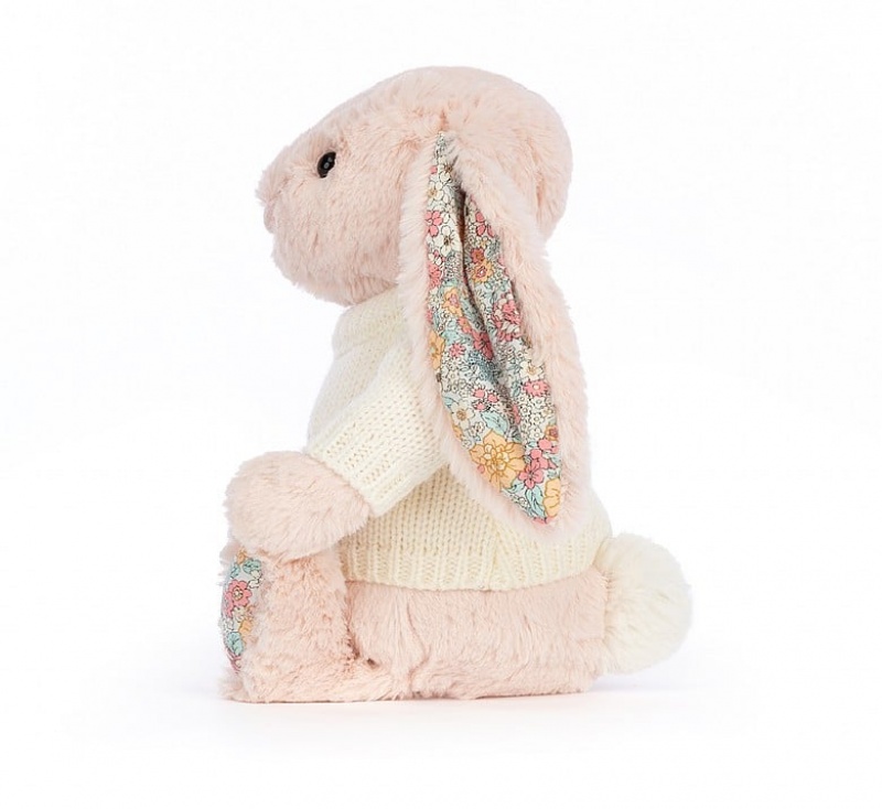 Medium Jelly Cats Blossom Blush Bunny with Personalised Cream Jumper | RET-147529