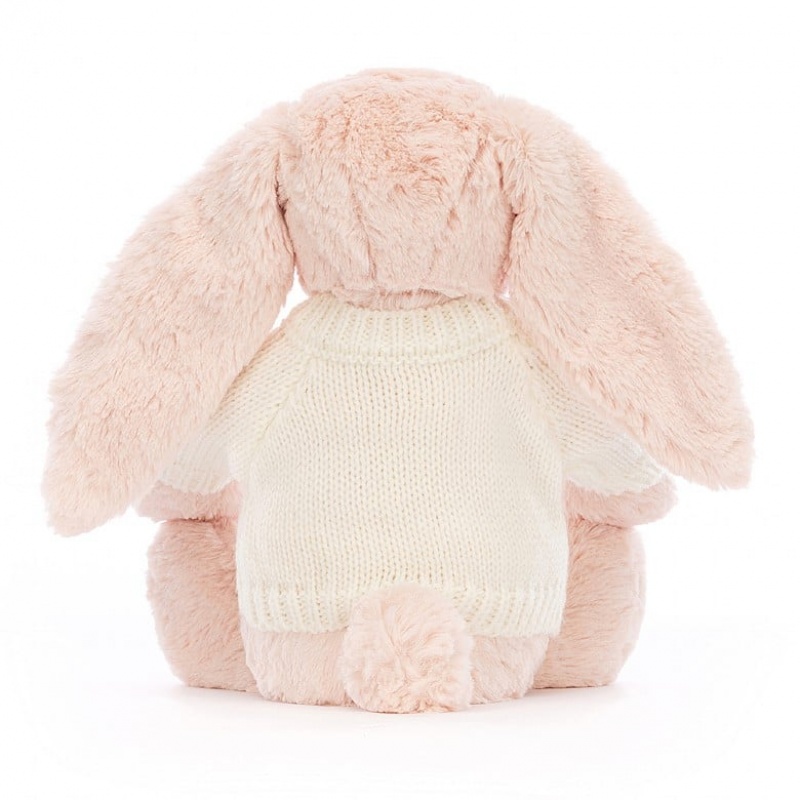 Medium Jelly Cats Blossom Blush Bunny with Personalised Cream Jumper | RET-147529