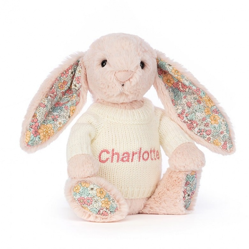 Medium Jelly Cats Blossom Blush Bunny with Personalised Cream Jumper | RET-147529