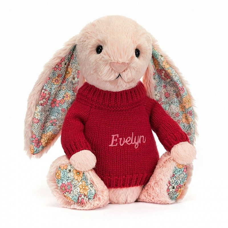 Medium Jelly Cats Blossom Blush Bunny with Personalised Red Jumper | TCA-734052