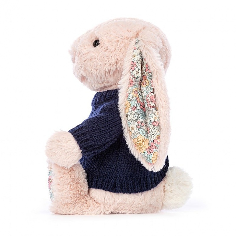 Medium Jelly Cats Blossom Blush Bunny with Personalised Navy Jumper | DQP-435876