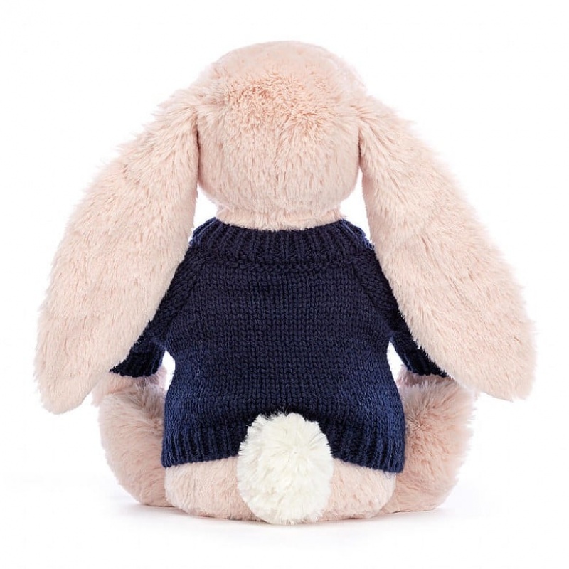 Medium Jelly Cats Blossom Blush Bunny with Personalised Navy Jumper | DQP-435876