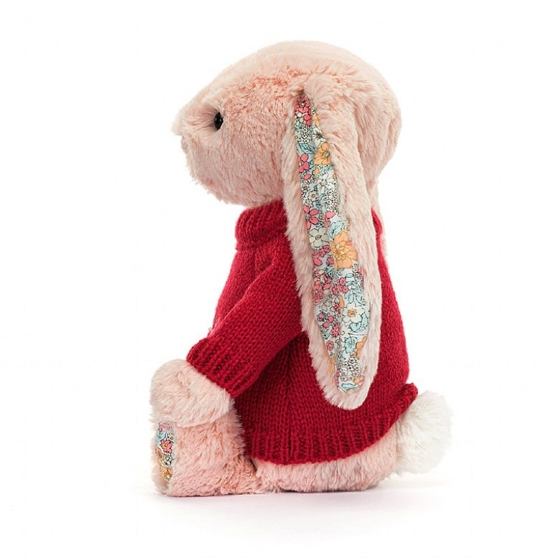 Medium Jelly Cats Blossom Blush Bunny with Personalised Red Jumper | TRP-194305