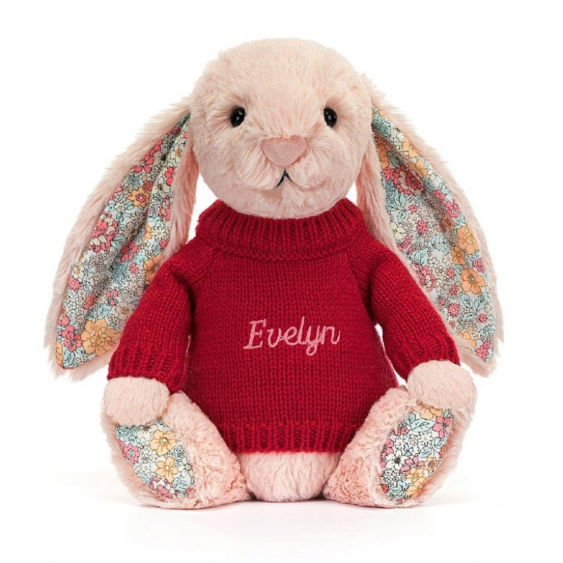 Medium Jelly Cats Blossom Blush Bunny with Personalised Red Jumper | TRP-194305