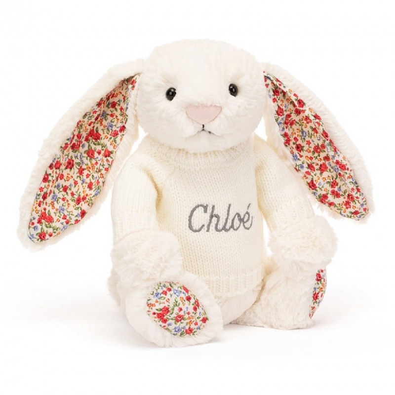 Medium Jelly Cats Blossom Cream Bunny with Personalised Cream Jumper | XBA-450917