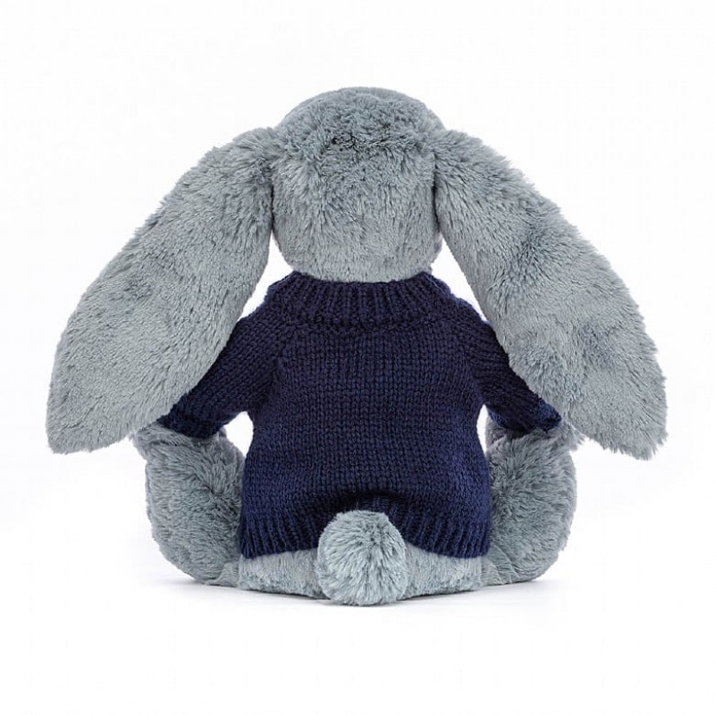 Medium Jelly Cats Blossom Dusky Blue with Personalised Navy Jumper | UTL-782963