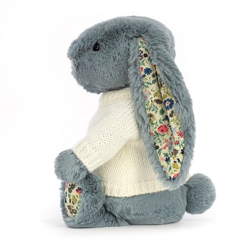 Medium Jelly Cats Blossom Dusky Blue with Personalised Cream Jumper | AKW-982046