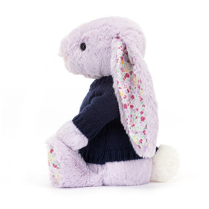 Medium Jelly Cats Blossom Jasmine Bunny with Personalised Navy Jumper | PIM-038594