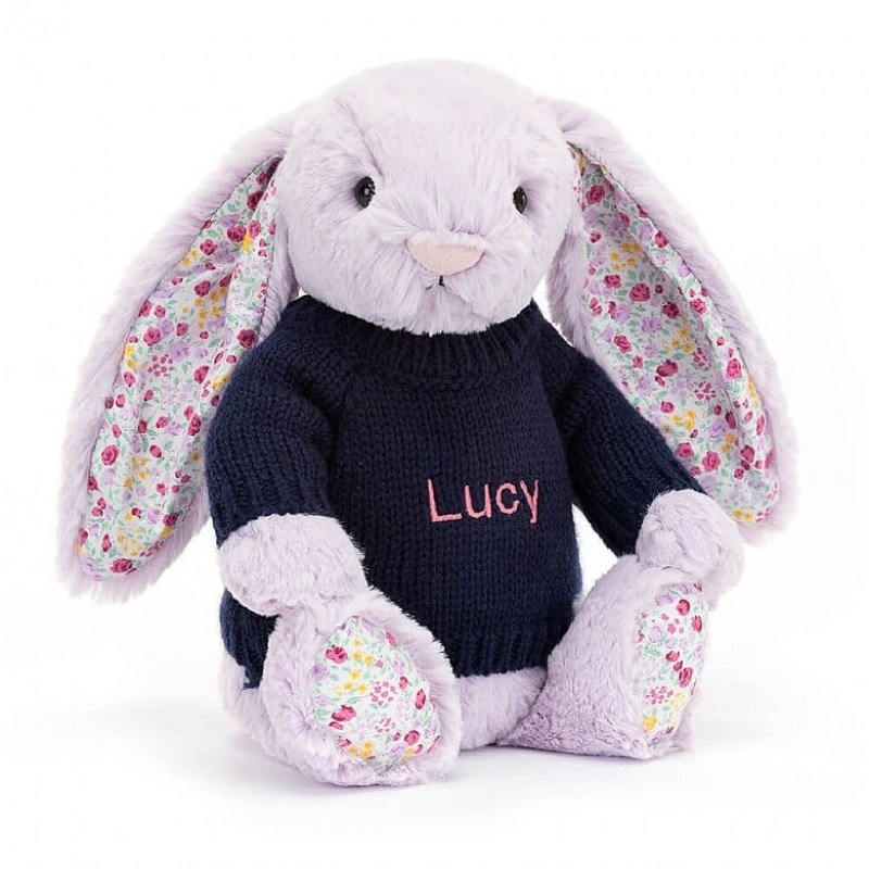 Medium Jelly Cats Blossom Jasmine Bunny with Personalised Navy Jumper | PIM-038594