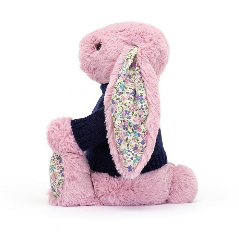 Medium Jelly Cats Blossom Tulip Bunny with Personalised Navy Jumper | FAU-413720