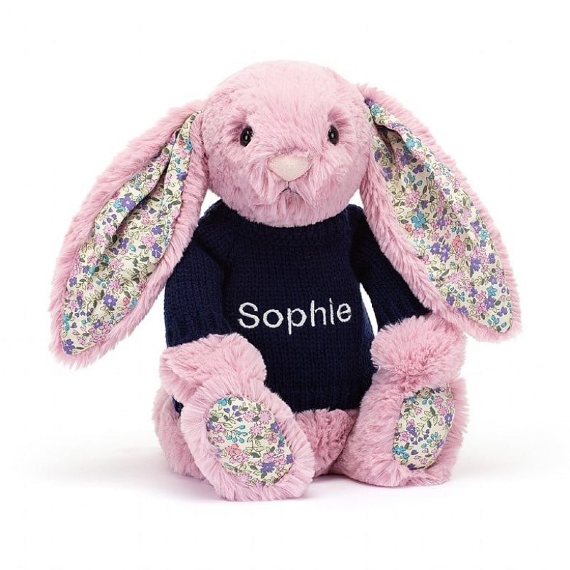 Medium Jelly Cats Blossom Tulip Bunny with Personalised Navy Jumper | FAU-413720